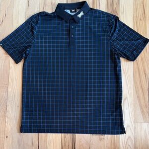 PXG Black Polo with Blue Grid Pattern